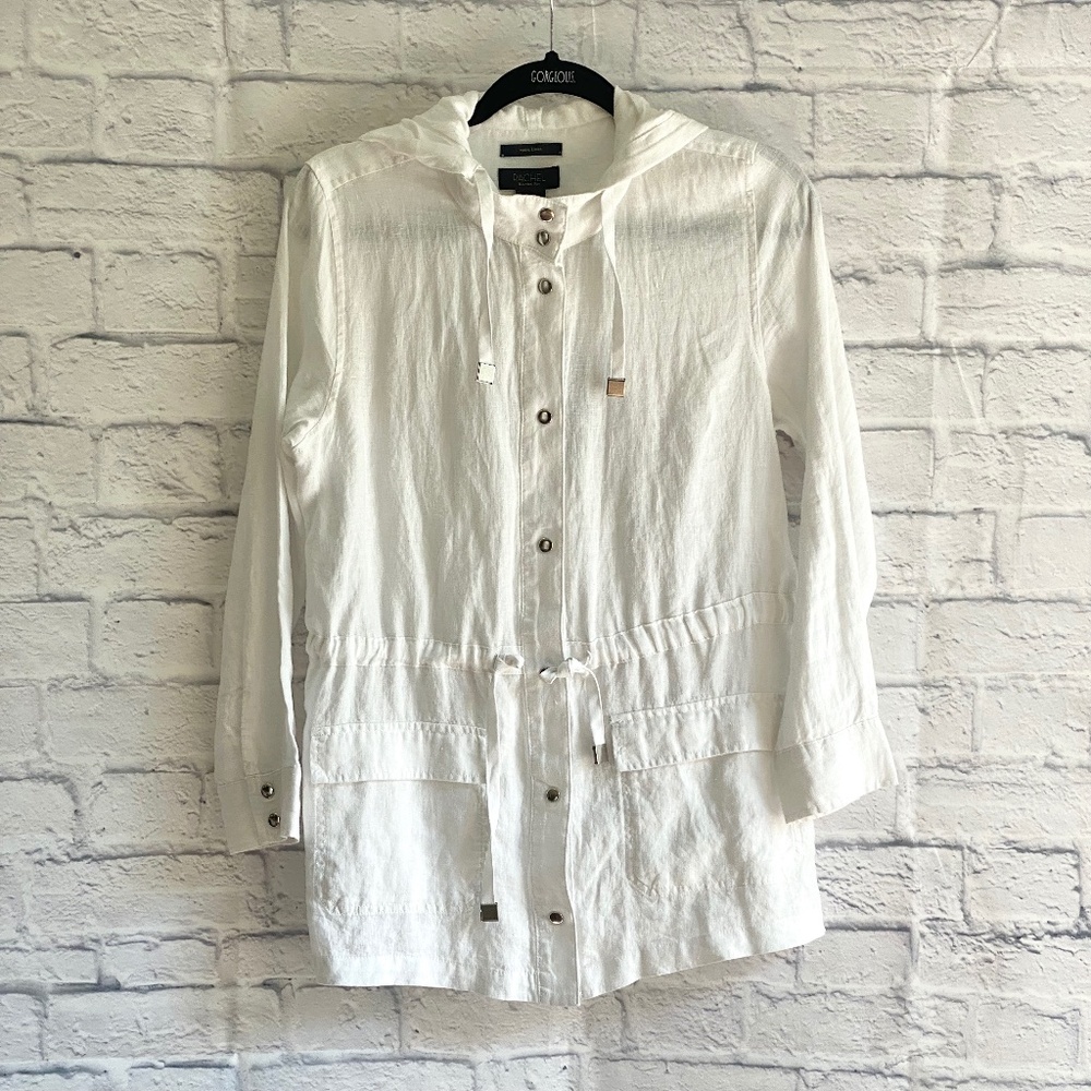 RACHEL ROY 100% WHITE LINEN SAFARI JACKET